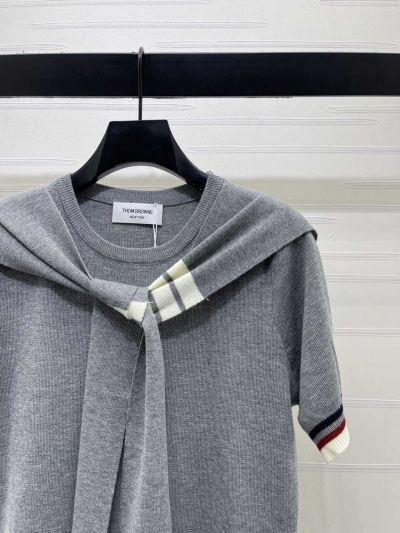 Thom Browne Crew Neck Short Sleeve Dress in Grey and Navy