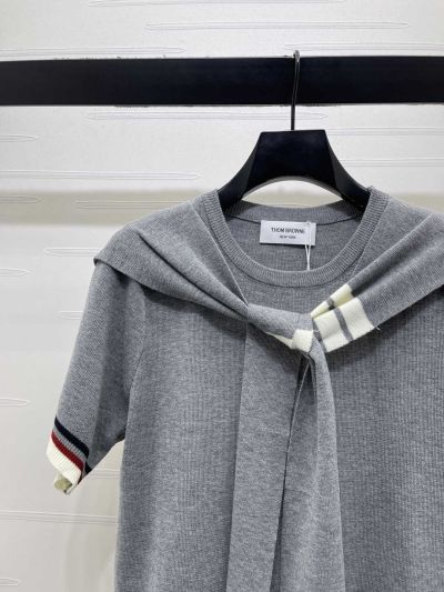 Thom Browne Crew Neck Short Sleeve Dress in Grey and Navy