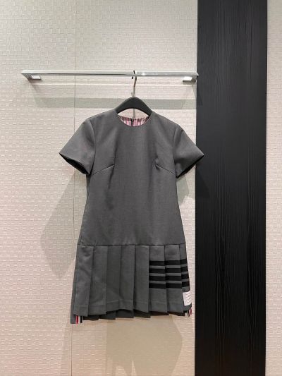 Thom Browne Crew Neck Short Sleeve Dress in Grey