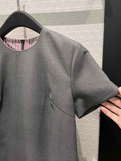 Thom Browne Crew Neck Short Sleeve Dress in Grey