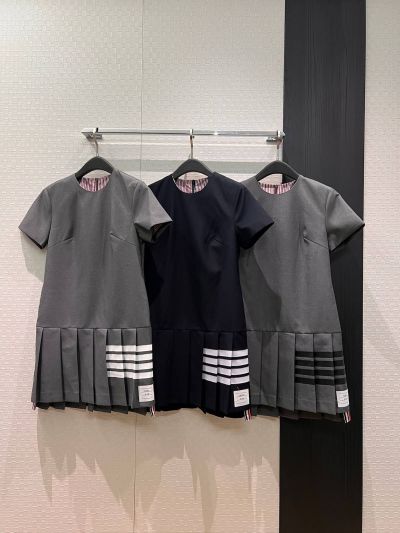 Thom Browne Crew Neck Short Sleeve Dress in Grey