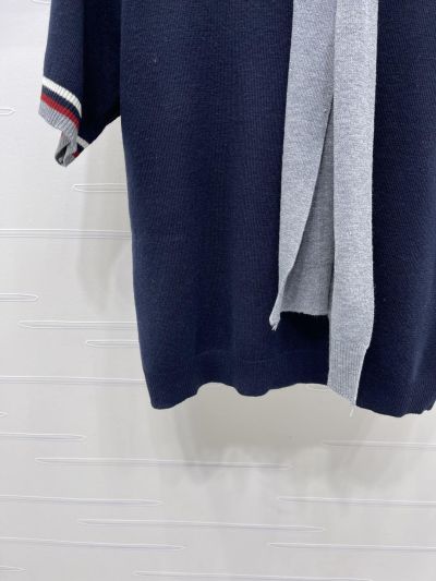Thom Browne Crew Neck Short Sleeve Knit Top in Navy and Grey