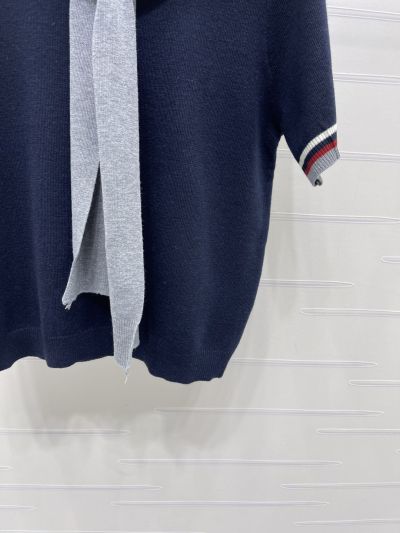 Thom Browne Crew Neck Short Sleeve Knit Top in Navy and Grey