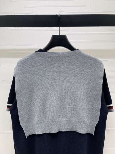 Thom Browne Crew Neck Short Sleeve Knit Top in Navy and Grey