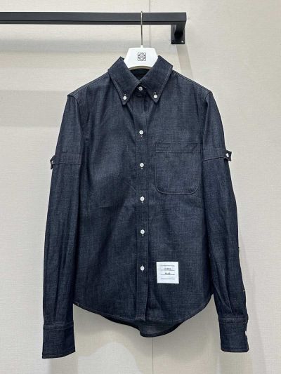 Thom Browne Striped Long Sleeve Shirt in Navy
