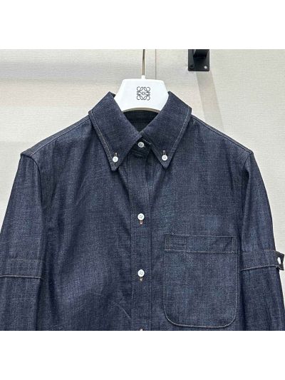 Thom Browne Striped Long Sleeve Shirt in Navy