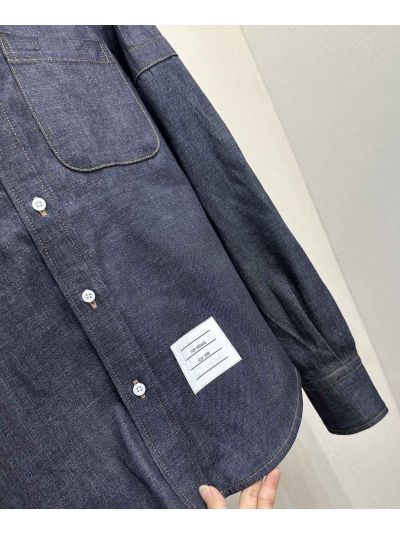 Thom Browne Striped Long Sleeve Shirt in Navy