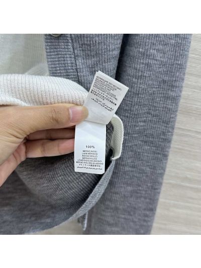 Thom Browne V-Neck Button-Front Cardigan in Grey and White