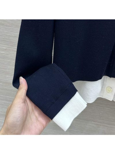 Thom Browne V-Neck Button-Front Cardigan in Navy and White