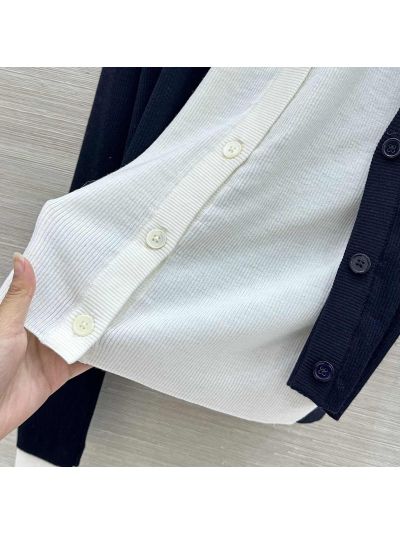 Thom Browne V-Neck Button-Front Cardigan in Navy and White