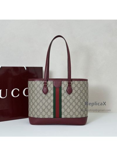 Gucci Tote Bag Gucci Ophidia Medium Shoping Tote Bag with Web 631685 in Beige and Burgundy Original GG Canvas