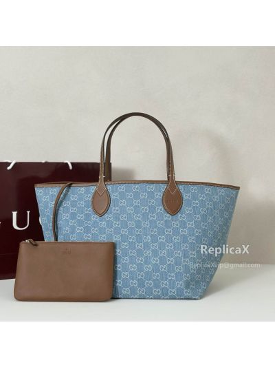 Gucci Totissima Large Tote Bag 837190 in Blue and White GG Denim