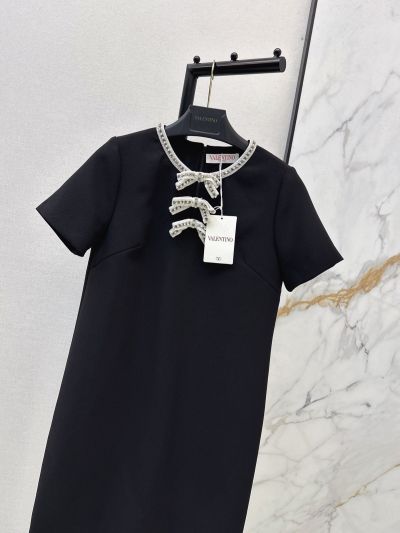 Valentino Bow Silk Dress in Black