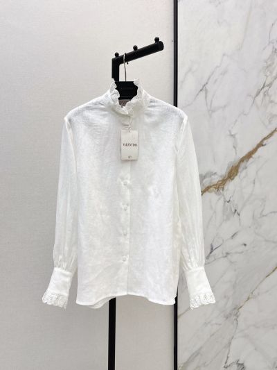 Valentino Stand Collar Embroidered Shirt in White