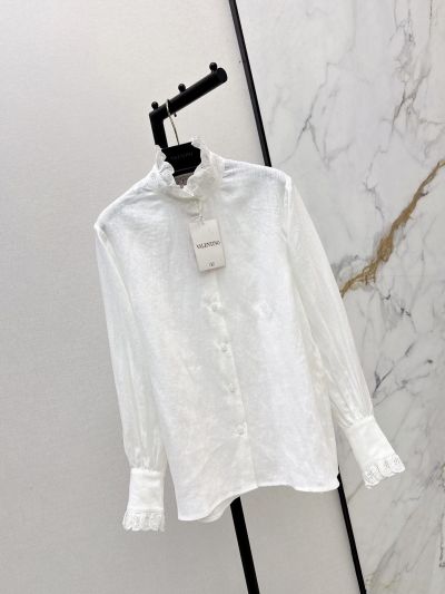 Valentino Stand Collar Embroidered Shirt in White