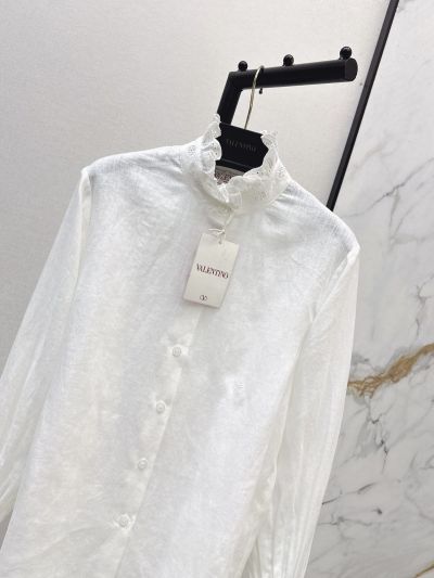 Valentino Stand Collar Embroidered Shirt in White