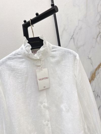 Valentino Stand Collar Embroidered Shirt in White