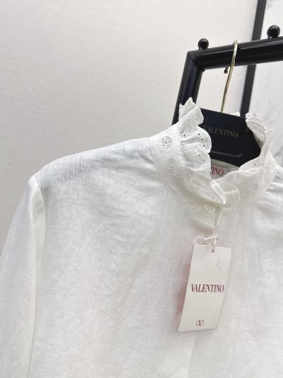 Valentino Stand Collar Embroidered Shirt in White