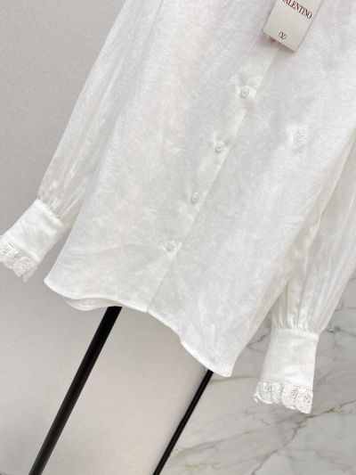 Valentino Stand Collar Embroidered Shirt in White