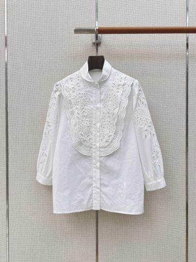 Valentino Three-Quarter Sleeve Embroidered Shirt in White
