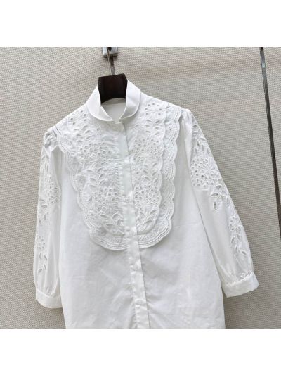 Valentino Three-Quarter Sleeve Embroidered Shirt in White