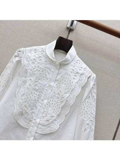 Valentino Three-Quarter Sleeve Embroidered Shirt in White