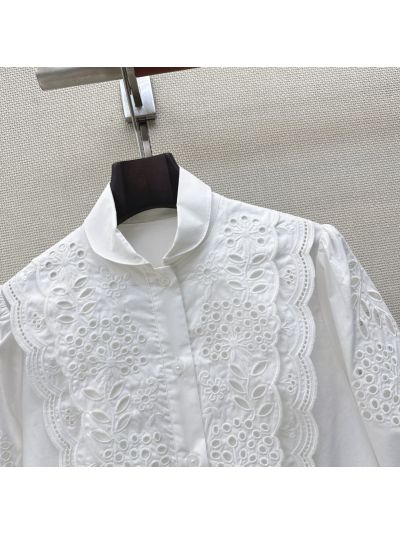 Valentino Three-Quarter Sleeve Embroidered Shirt in White
