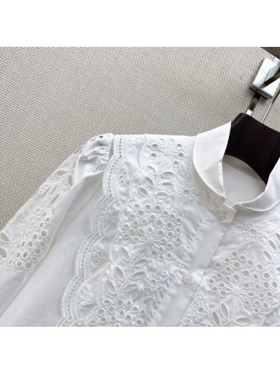 Valentino Three-Quarter Sleeve Embroidered Shirt in White
