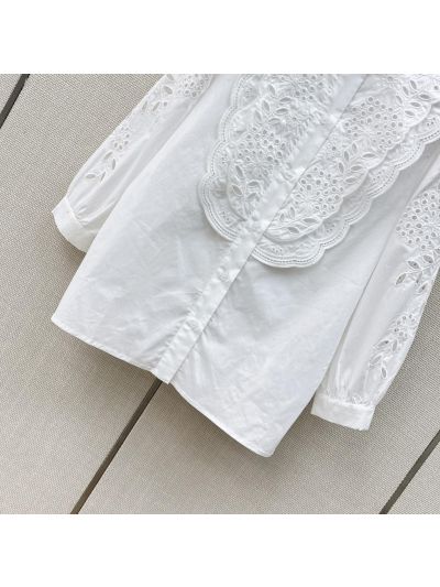 Valentino Three-Quarter Sleeve Embroidered Shirt in White