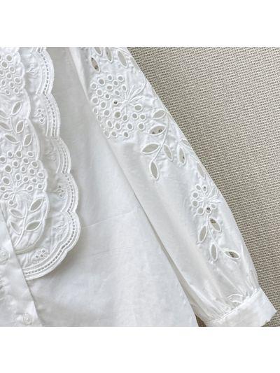 Valentino Three-Quarter Sleeve Embroidered Shirt in White