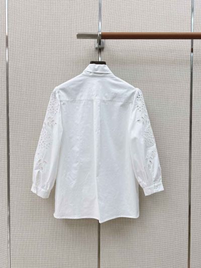 Valentino Three-Quarter Sleeve Embroidered Shirt in White