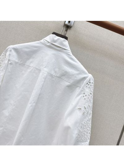 Valentino Three-Quarter Sleeve Embroidered Shirt in White