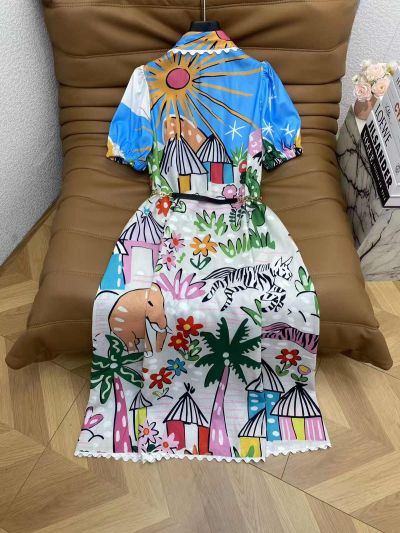 Valentino Turn-Down Collar Short Sleeve Dress in Multicolor
