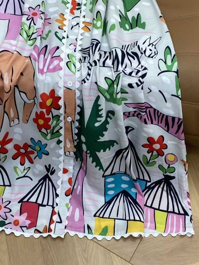 Valentino Turn-Down Collar Short Sleeve Dress in Multicolor