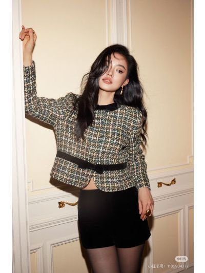 Valentino Tweed Belted Blazer in Beige and Black