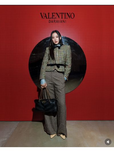 Valentino Tweed Belted Blazer in Beige and Black