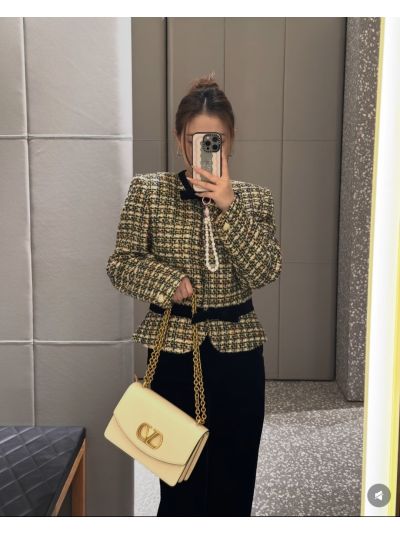 Valentino Tweed Belted Blazer in Beige and Black