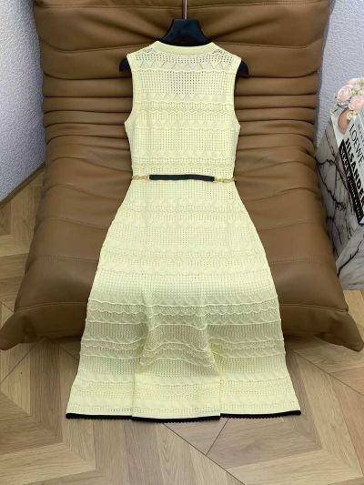 Valentino V-Neck Openwork Dress in White and Yellow