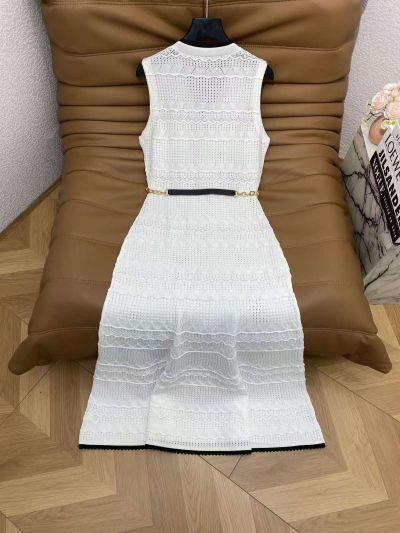 Valentino V-Neck Openwork Dress in White and Yellow
