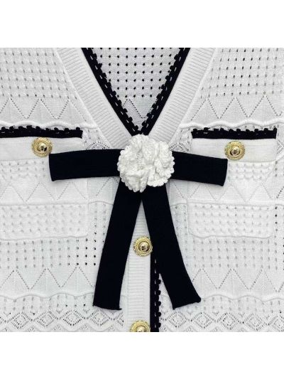 Valentino V-Neck Openwork Dress in White and Yellow