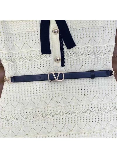 Valentino V-Neck Openwork Dress in White and Yellow