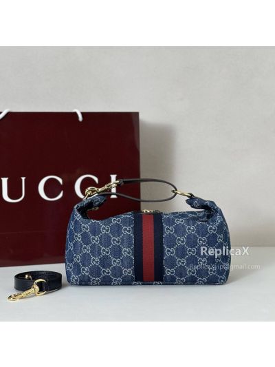 Gucci Vanity Medium Top Handle Bag 857799 in Blue and White GG Denim