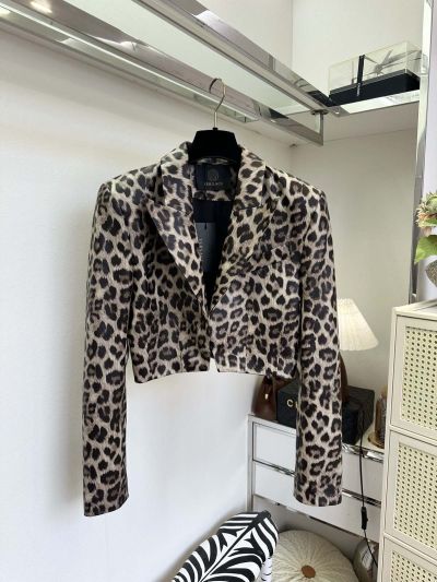 Versace Turn-Down Collar Lambskin Blazer in Brown and White