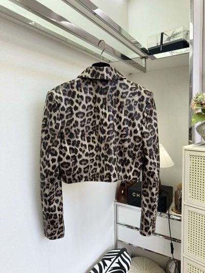 Versace Turn-Down Collar Lambskin Blazer in Brown and White