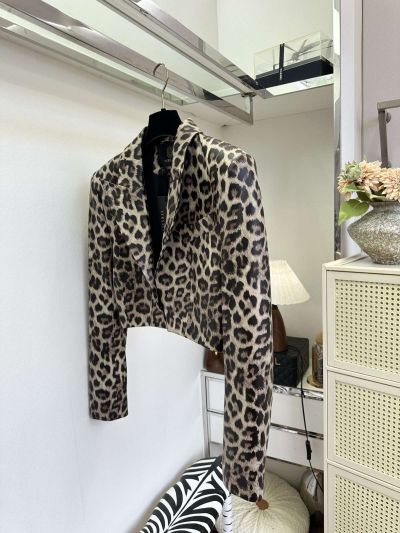 Versace Turn-Down Collar Lambskin Blazer in Brown and White