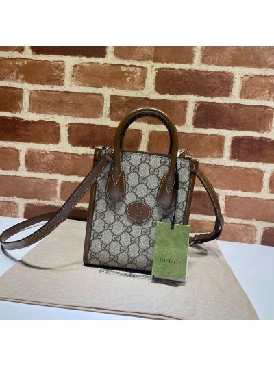 Gucci VIP Mini Tote Shoulder Bag with Interlocking G 671623 in Beige GG Supreme Canvas