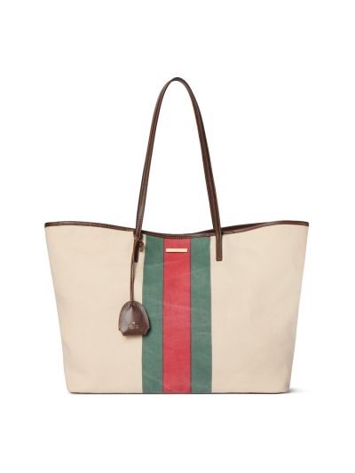 Gucci Web Canvas Tote in Beige/Brown