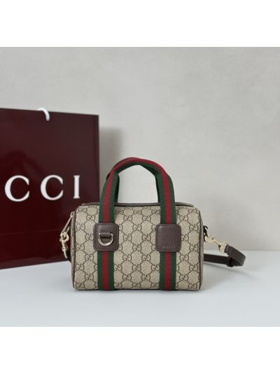 Gucci Web GG Canvas Boston Bag in Beige/Brown