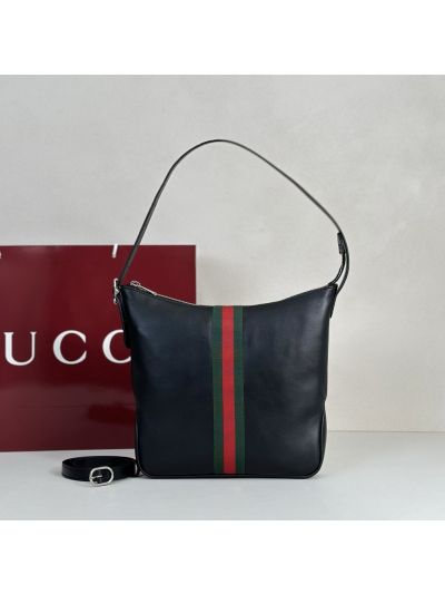 Gucci Web Leather Shoulder Bag in Black