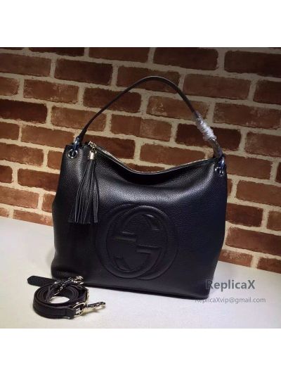 Gucci Women Tassels Soho Hobo Leather Shoulder Bag Black 408825